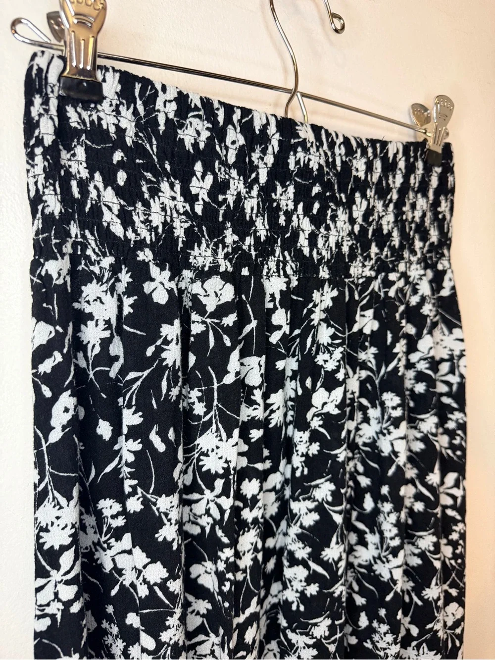 Rachel Zoe Boho Maxi Skirt  S Black Floral Smocked Waist  Button Up Cottagecore